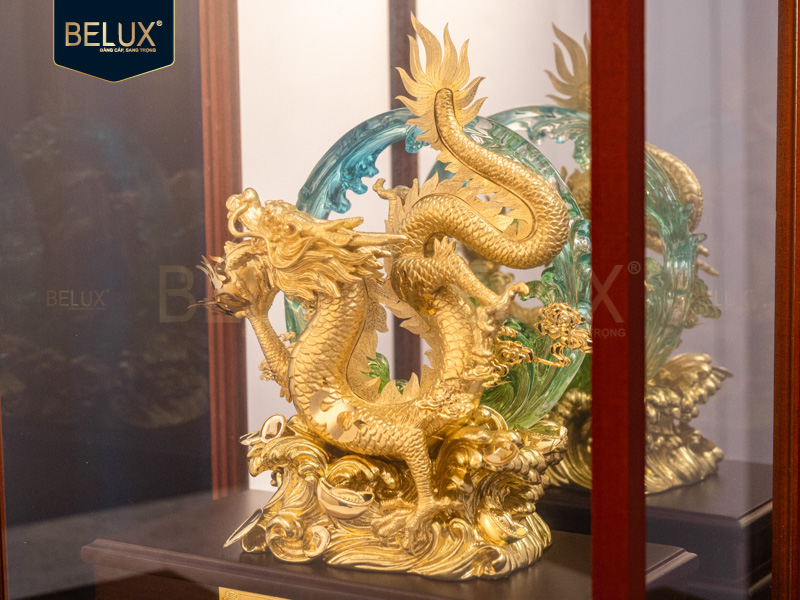 Tượng Rồng Vòng Ngọc dát vàng 24k&nbsp;29x17x34cm